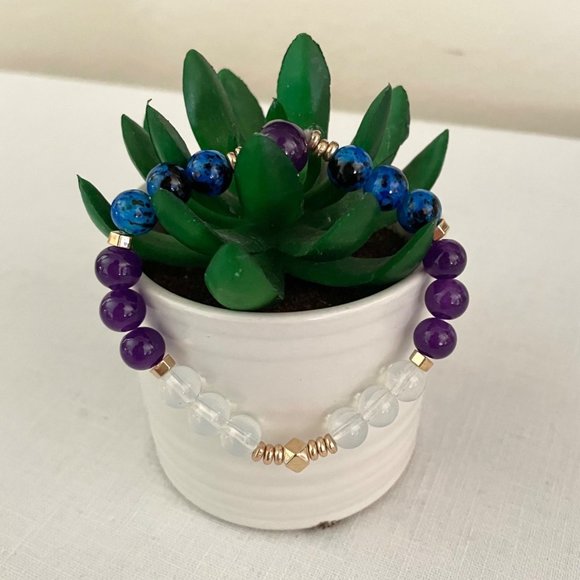 Manifest Amethyst and Lapis Lazuli Bracelet Crystal Healing w/ Third Eye Chakra - Picture 5 of 8